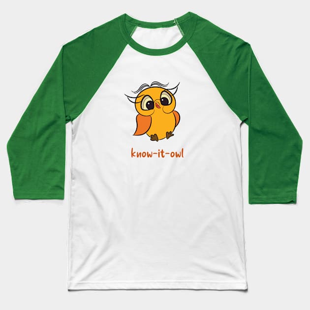Owl - Know it Owl - Know it all Baseball T-Shirt by bigkawaiihouse